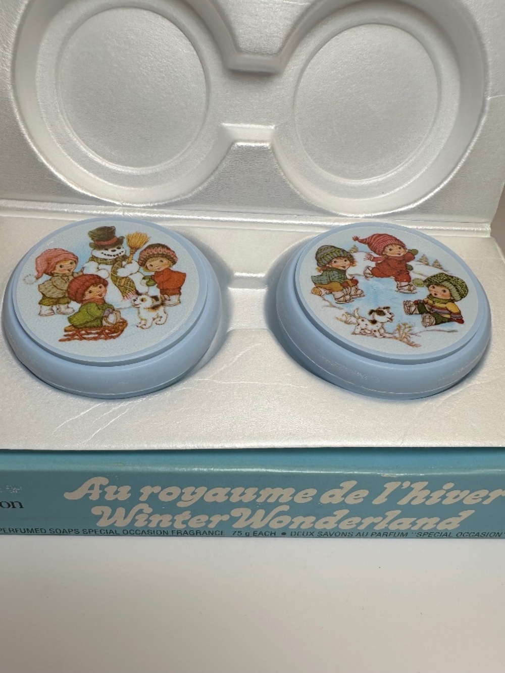 Vintage Avon Winter Wonderland Guest Soap Set Kids Snow Scene 2 Soaps w/ Box